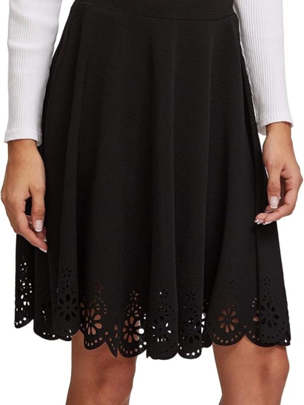 Women’s Black Swing Skirt with Laser-Cut Hem
